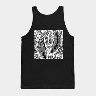 Monochrome Seamless Pattern with Sea Pebbles and Feathers Tank Top